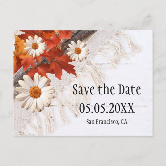 Bohemisch Chic Fall Save the Date Postkarte (Vorderseite)