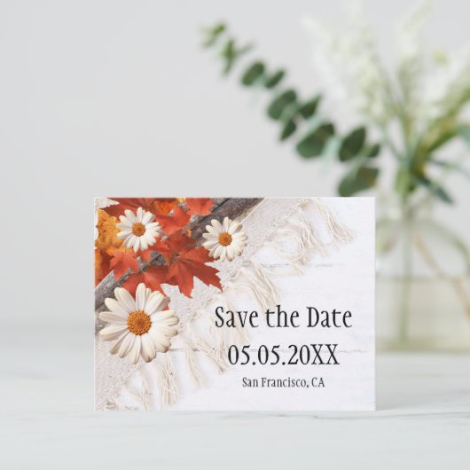 Bohemisch Chic Fall Save the Date Postkarte (Stehend Vorderseite)