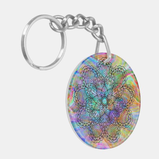 Bohemisch Chic Mandala Blume Pattern Schlüsselanhänger (Vorderseite links)