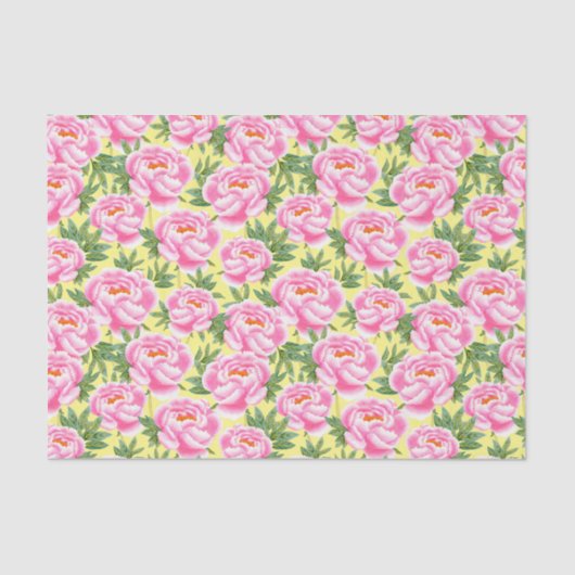 Bohemisch Chic Pink Peonies Pattern - Gelb Seidenpapier (Vorderseite)