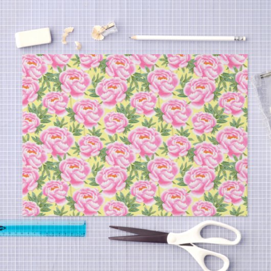 Bohemisch Chic Pink Peonies Pattern - Gelb Seidenpapier (Handwerk)