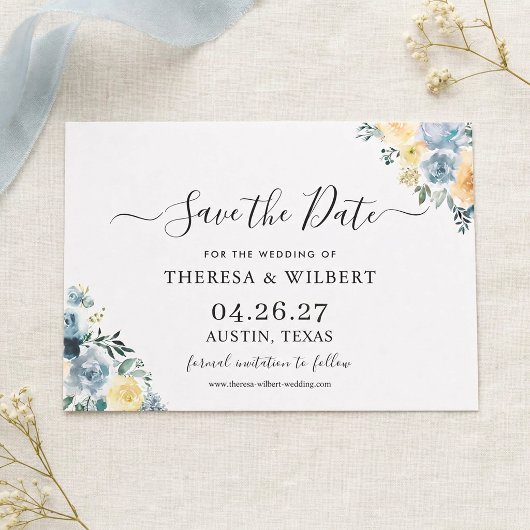 Bohemisch Chic Vanilla Blue Wedding Sichern Sie da Einladung