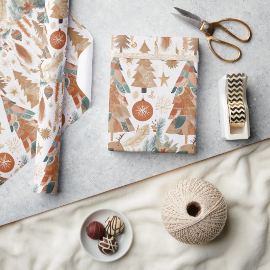 Bohemisch Chic Weihnachtsfeiertage Collage Geschenkpapier (Kunsthandwerk)