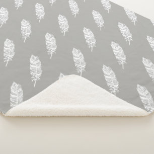 Bohemisch Chic White Tribal Feathers & Grey Sherpadecke