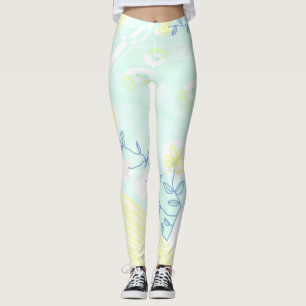 Bohemisch Chintz Illustration Aqua Lemon Aquamarin Leggings
