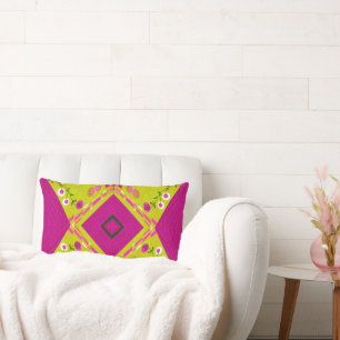 Bohemisch Chintz Illustration Mustard Fuchsia Kale Lendenkissen