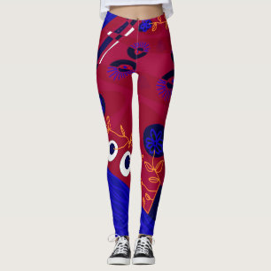 Bohemisch Chintz Illustration Red Blue Orange Leggings