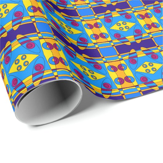 Bohemisch Chintz Yellow Cyan Magenta Orange Geschenkpapier (Rolleneckpunkt)