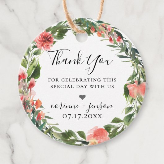 Bohemisch Coral Floral Wreath Geschenkanhänger (Vorderseite)