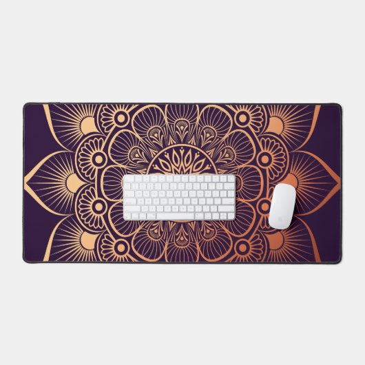 Bohemisch Dark Lila Peach Mandala Schreibtischunterlage (Tastatur & Maus)
