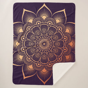 Bohemisch Dark Lila Peach Mandala Sherpadecke