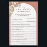 Bohemisch, der das beste Brautparty der Braut kenn Flyer<br><div class="desc">Dieser böhmische Stil, der sich mit der Boho Terracotta Pampas Grass Collection abstimmt, zeichnet sich durch den trendigen und beliebten Bogen in Terracotta-Farbtönen aus. Für eine erweiterte Anpassung dieses Designs, z.B. das Ändern des Layouts, des Schriftartes oder der Textgröße, klicken Sie bitte auf den obigen Button "KENNEN". Bitte kontaktieren Sie...</div>