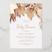 Bohemisch Dream Floral Baby Dusche Rose Gold Folieneinladung (Vorderseite)