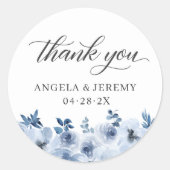 Bohemisch Dusty Blue Floral Vielen Dank Runder Aufkleber (Vorderseite)