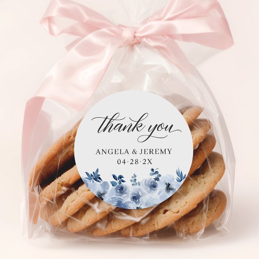 Bohemisch Dusty Blue Floral Vielen Dank Runder Aufkleber