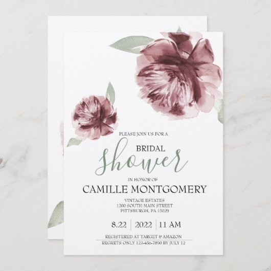 Bohemisch Dusty Rose Bridal Dusche Einladung (Vorne/Hinten)