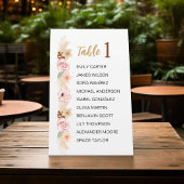 Bohemisch Earth Tone Floral Gäste Hochzeitstisch Sockelschild