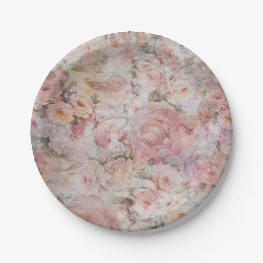 Bohemisch erröten Blumentypographie der rosa Pappteller (Vorderseite)