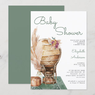 Bohemisch Eucalyptus Green Pampas Boho Babydusche Einladung