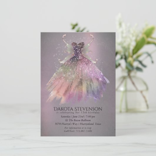 Bohemisch Fairy Ball Gown | Mute Ombre Wine Sheen Einladung (Stehend Vorderseite)