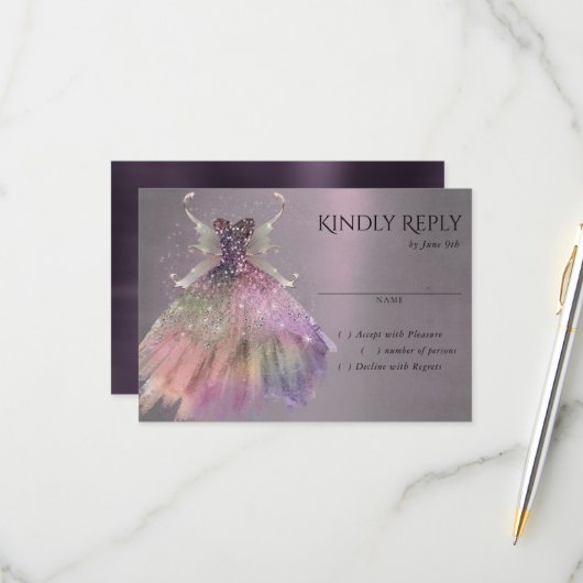 Bohemisch Fairy Ball Gown | Mute Ombre Wine Sheen RSVP Karte (Vorderseite/Rückseite Beispiel)