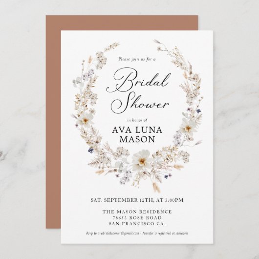 Bohemisch Fall Blumendusche Einladung (Vorne/Hinten)