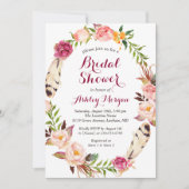 Bohemisch Feather Boho Blumenkranz Brautparty Einladung (Vorderseite)