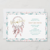Bohemisch Feather Dream Catcher Aquamarin Baby Dus Einladung (Vorderseite)