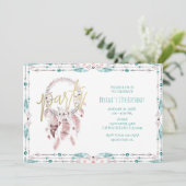 Bohemisch Feather Dream Catcher Aquamarin Geburtst Einladung (Stehend Vorderseite)