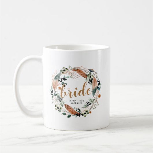 Bohemisch Feather Greenery Boho Bride Tasse (Links)