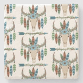 Bohemisch Feathers Dreamcatcher Blue Antler Arrow Steinuntersetzer (Vorderseite)