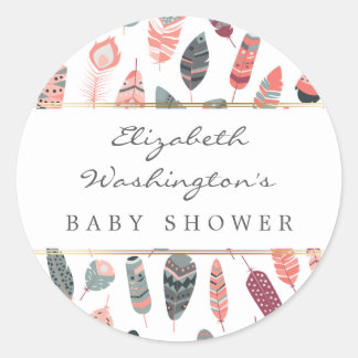 Bohemisch Feathers Pattern Baby Shower Runder Aufkleber