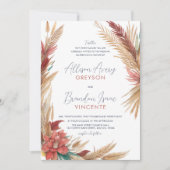 Bohemisch Feathers Wheat Freesia Floral Wedding Einladung (Vorderseite)