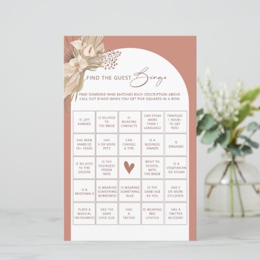 Bohemisch finden Sie das Gast-Bingo-Brautparty (Stehend Vorderseite)