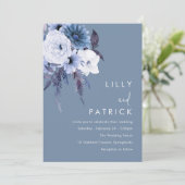 Bohemisch Floral Boho Blue Wedding Einladung (Stehend Vorderseite)