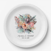 Bohemisch Floral Bouquet Wasserfarbe Pappteller (Vorderseite)