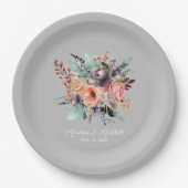 Bohemisch Floral Bouquet Wasserfarbe Pappteller (Vorderseite)