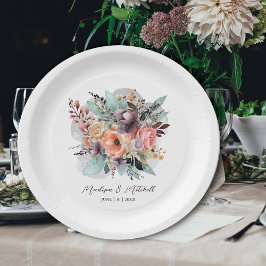 Bohemisch Floral Bouquet Wasserfarbe Pappteller