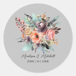 Bohemisch Floral Bouquet Wasserfarbe Runder Aufkleber