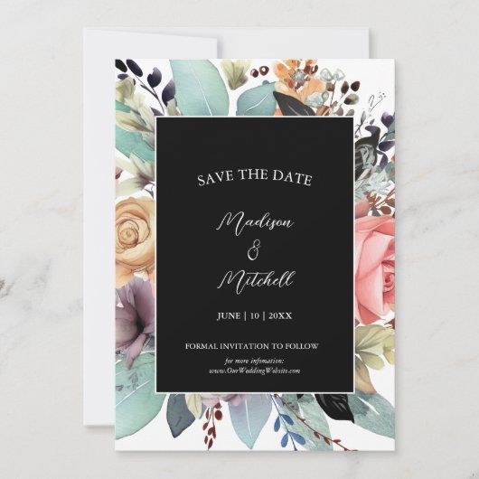 Bohemisch Floral Bouquet Wasserfarbe Save The Date (Vorderseite)