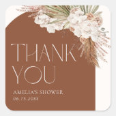 Bohemisch Floral & Feathers Dusche Vielen Dank Quadratischer Aufkleber (Vorderseite)