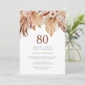 Bohemisch Floral Terracotta Boho 80. Geburtstag Einladung (Stehend Vorderseite)