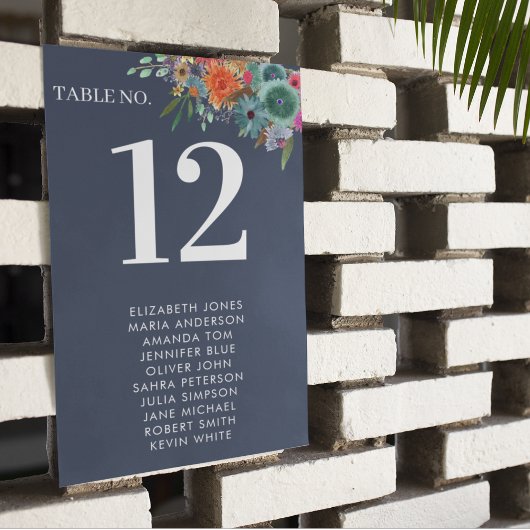 Bohemisch Garden Blue Boho Wildblume Wedding Tischnummer