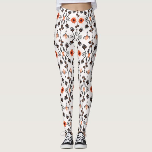 Bohemisch gestreifte Blume: handgezeichnet Vintag. Leggings (Vorderseite)
