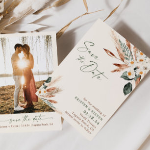 Bohemisch getrocknete Blumengrün Save the Date Einladung