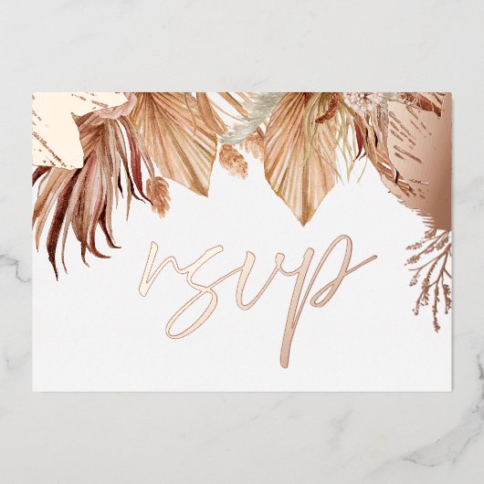 Bohemisch getrocknete Blumenzwiebeln Rose Gold Foi Folieneinladung (Vorderseite)