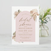 Bohemisch getrocknete Palm-Blätter Rosa Brautparty Einladung (Stehend Vorderseite)