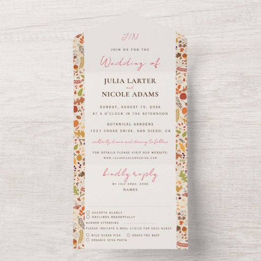 Bohemisch getrocknete Rustikale Herbstfälle All In One Einladung (Innen Boden)