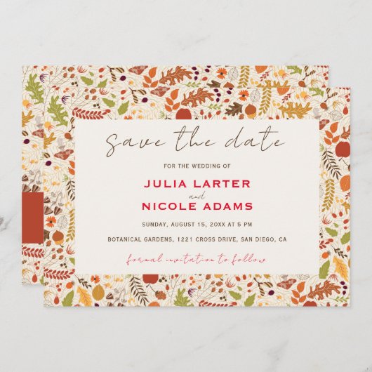 Bohemisch getrocknete Rustikale Herbstfälle Save The Date (Vorne/Hinten)