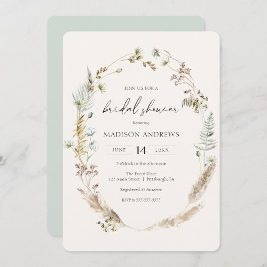 Bohemisch getrocknetes Bouquet Blue Brautparty Einladung (Vorne/Hinten)